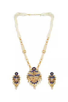 Antique Matte Gold Finish Meenakari  Pearl Temple Jewellery
