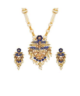 Antique Matte Gold Finish Meenakari  Pearl Temple Jewellery 3