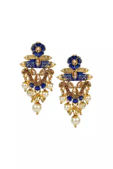 Antique Matte Gold Finish Meenakari  Pearl Temple Jewellery