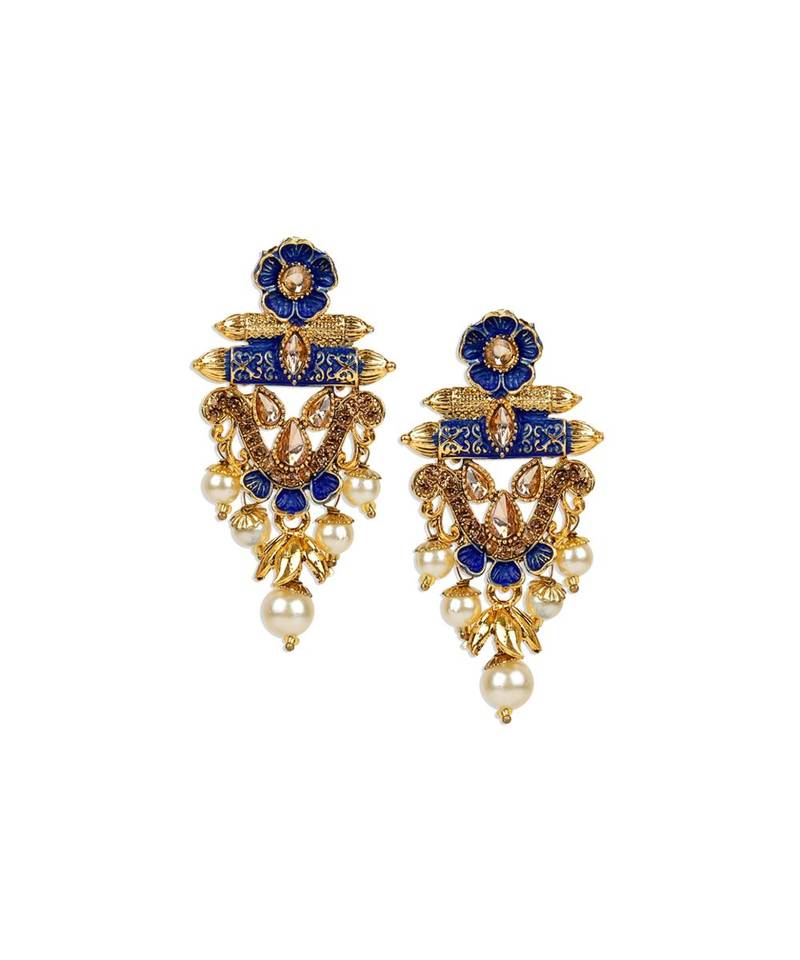 Antique Matte Gold Finish Meenakari  Pearl Temple Jewellery