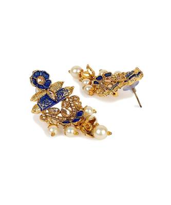 Antique Matte Gold Finish Meenakari  Pearl Temple Jewellery 5