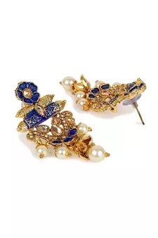 Antique Matte Gold Finish Meenakari  Pearl Temple Jewellery