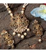 Antique Matte Gold Finish Meenakari  Pearl  Temple Jewellery