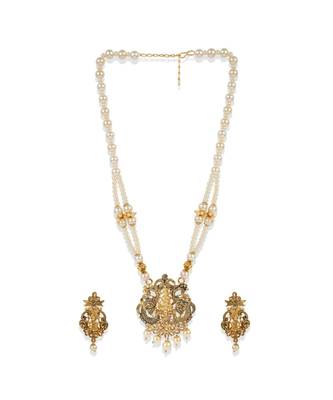 Antique Matte Gold Finish Meenakari  Pearl  Temple Jewellery 2