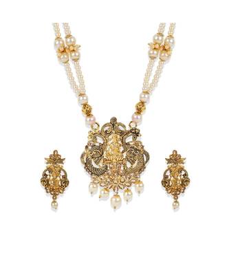 Antique Matte Gold Finish Meenakari  Pearl  Temple Jewellery 3