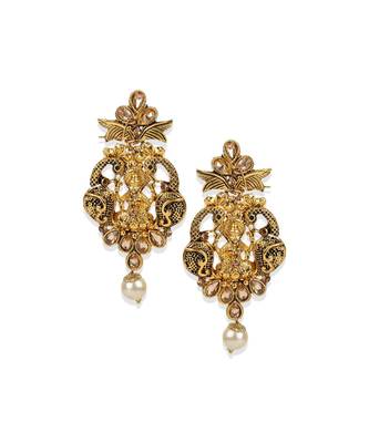 Antique Matte Gold Finish Meenakari  Pearl  Temple Jewellery 4