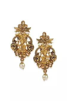 Antique Matte Gold Finish Meenakari  Pearl  Temple Jewellery