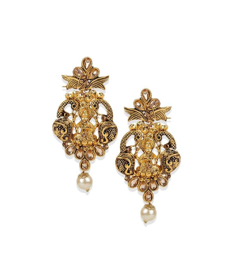 Antique Matte Gold Finish Meenakari  Pearl  Temple Jewellery