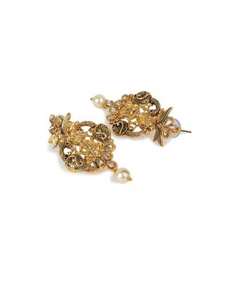 Antique Matte Gold Finish Meenakari  Pearl  Temple Jewellery 5