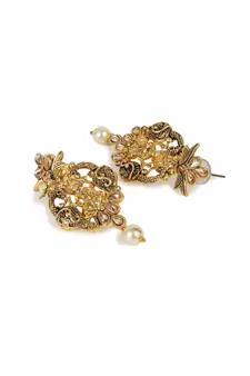 Antique Matte Gold Finish Meenakari  Pearl  Temple Jewellery