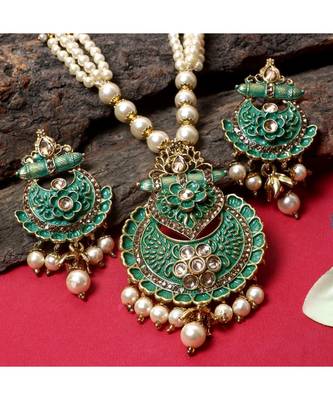 Antique Matte Gold Finish  Meenakari  Pearl Jewellery 1