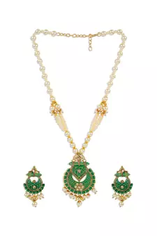 Antique Matte Gold Finish  Meenakari  Pearl Jewellery