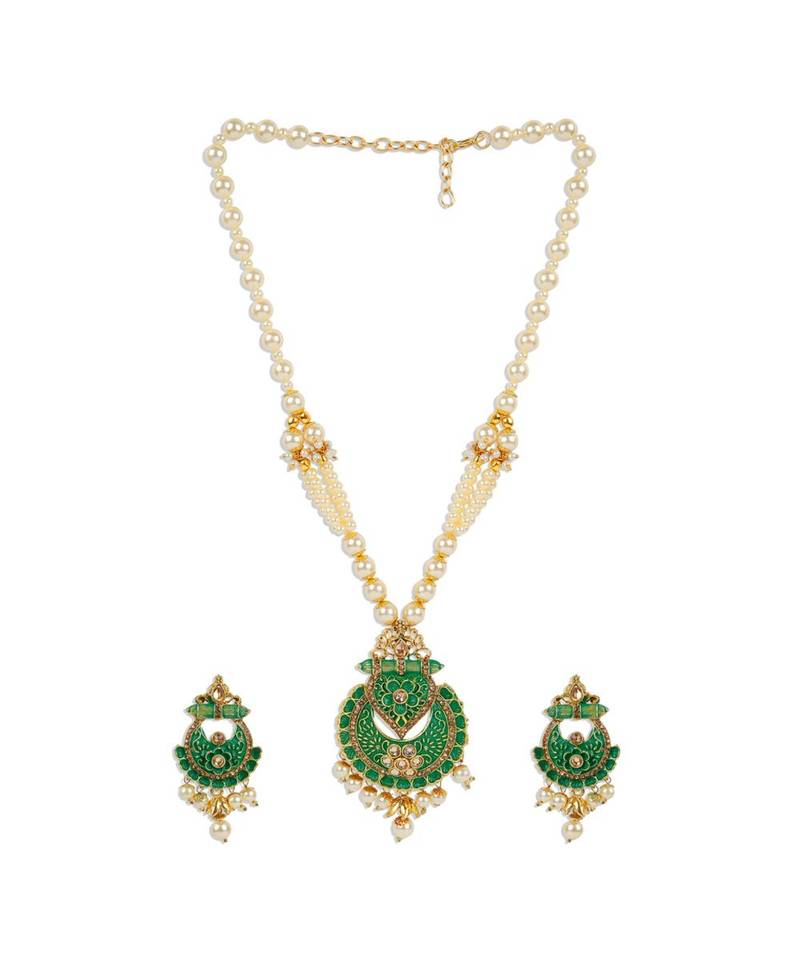 Antique Matte Gold Finish  Meenakari  Pearl Jewellery