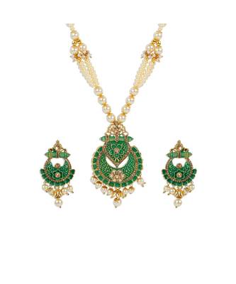 Antique Matte Gold Finish  Meenakari  Pearl Jewellery 3