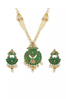Antique Matte Gold Finish  Meenakari  Pearl Jewellery