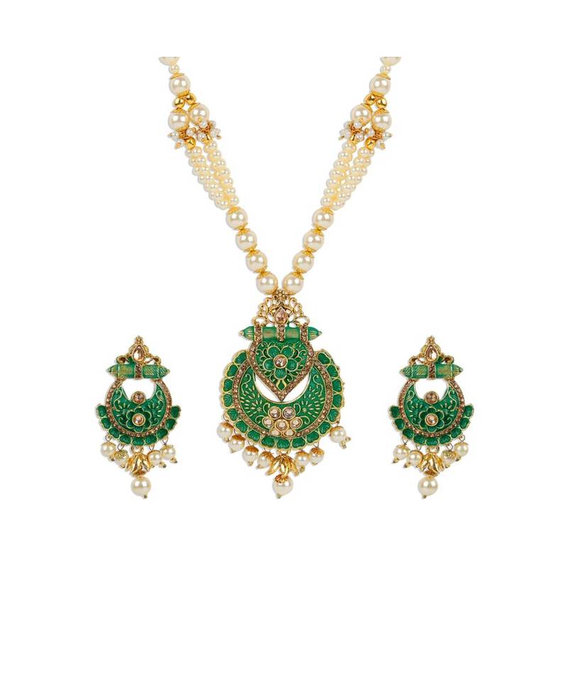 Antique Matte Gold Finish  Meenakari  Pearl Jewellery