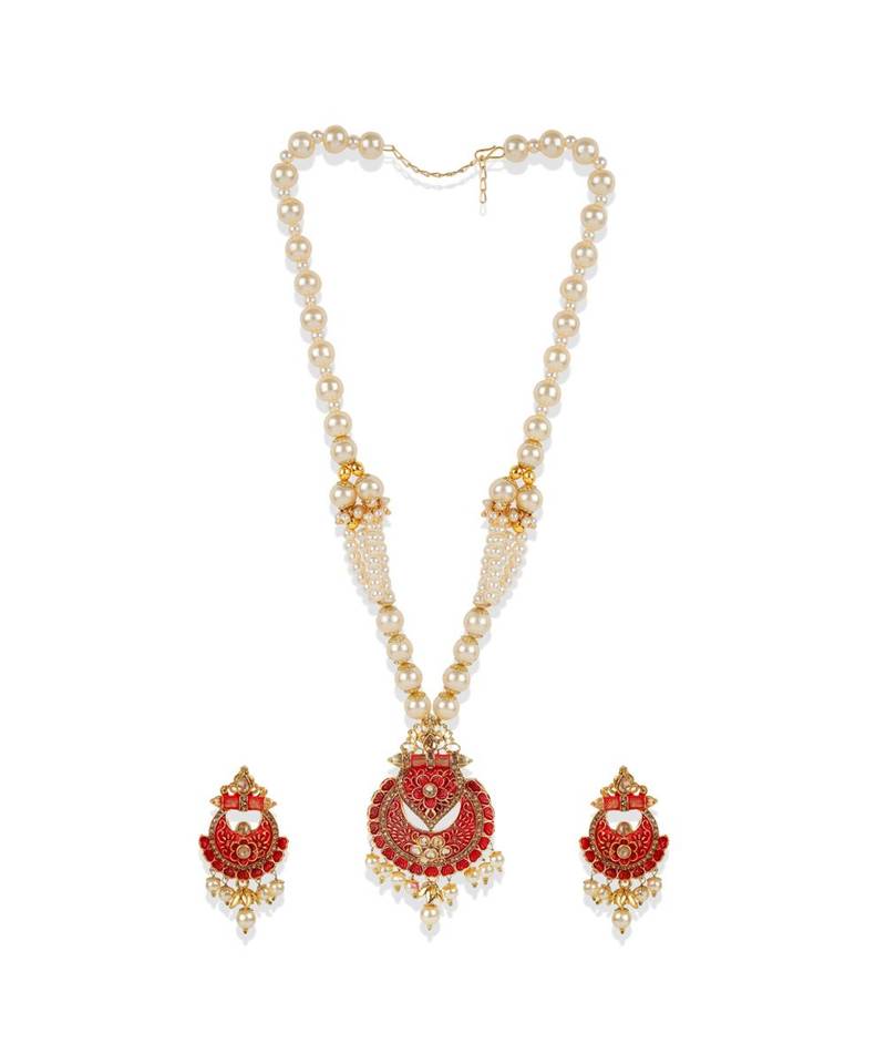 Antique Matte Gold Finish  Meenakari  Pearl Jewellery