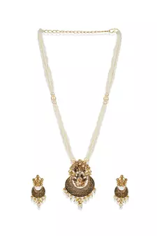 Antique Matte Gold Finish  Meenakari  Pearl Jewellery