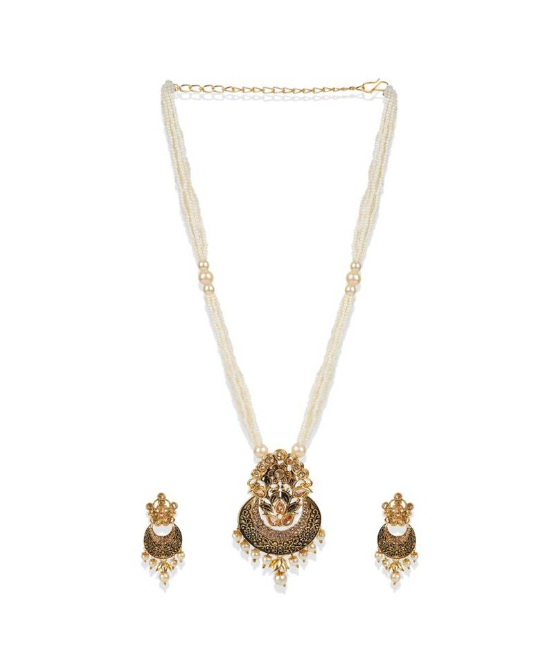 Antique Matte Gold Finish  Meenakari  Pearl Jewellery