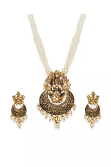 Antique Matte Gold Finish  Meenakari  Pearl Jewellery