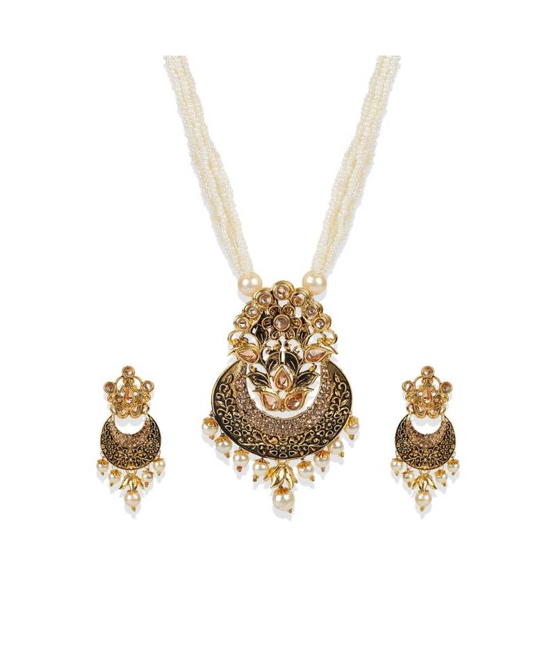 Antique Matte Gold Finish  Meenakari  Pearl Jewellery