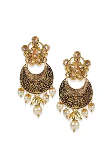 Antique Matte Gold Finish  Meenakari  Pearl Jewellery