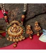 Gold Plated Maa Laxmi Stone Studded Necklace With Earrrings For Women And Girls