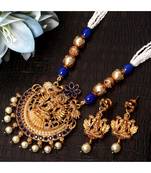 Gold Plated Maa Laxmi Stone Studded Necklace With Earrrings For Women And Girls