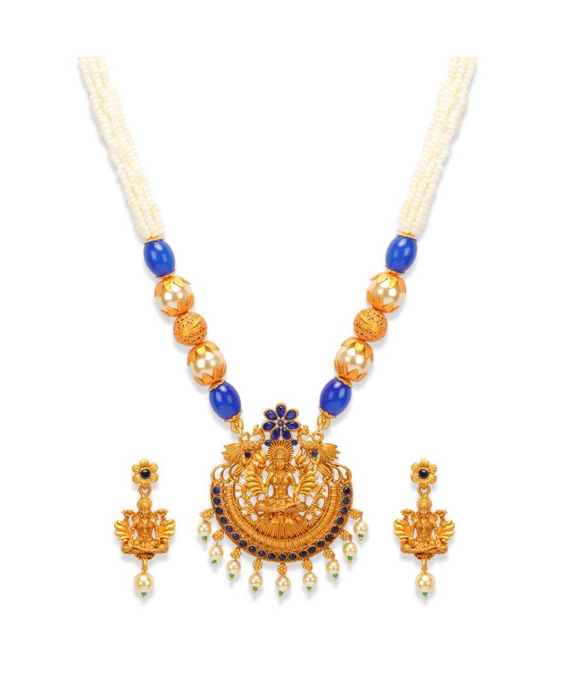 Gold Plated Maa Laxmi Stone Studded Necklace With Earrrings For Women And Girls
