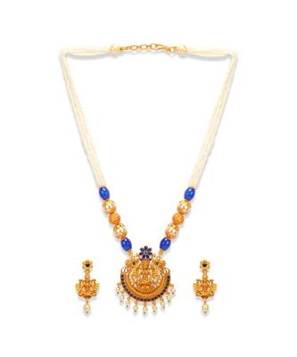 Gold Plated Maa Laxmi Stone Studded Necklace With Earrrings For Women And Girls 3