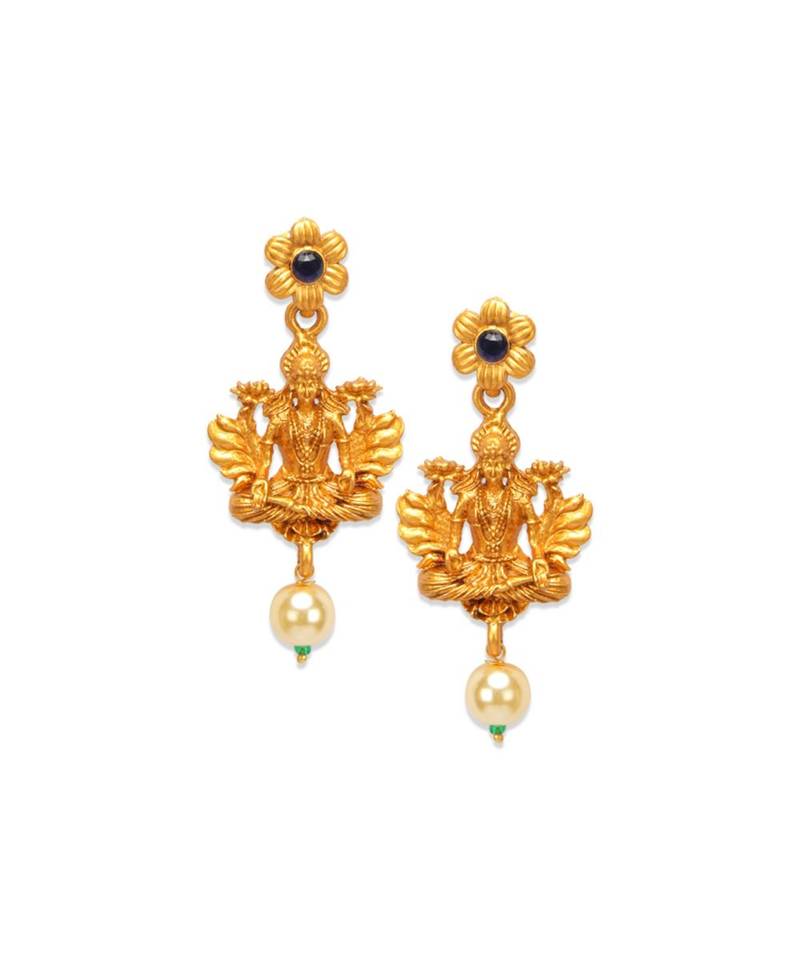 Gold Plated Maa Laxmi Stone Studded Necklace With Earrrings For Women And Girls