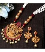 Gold Plated Maa Laxmi Stone Studded Necklace With Earrrings For Women And Girls
