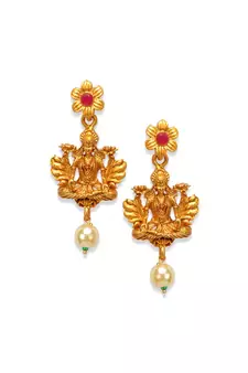 Gold Plated Maa Laxmi Stone Studded Necklace With Earrrings For Women And Girls