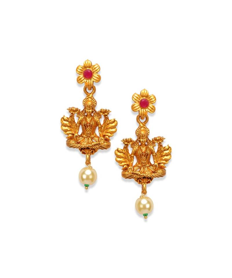 Gold Plated Maa Laxmi Stone Studded Necklace With Earrrings For Women And Girls