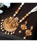 Gold Plated Maa Laxmi Stone Studded Necklace With Earrrings For Women And Girls