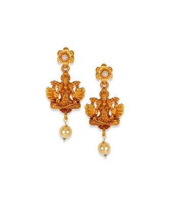 Gold Plated Maa Laxmi Stone Studded Necklace With Earrrings For Women And Girls 5