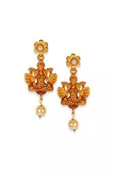 Gold Plated Maa Laxmi Stone Studded Necklace With Earrrings For Women And Girls