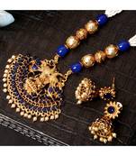 Gold Plated Maa Laxmi Stone Studded Necklace With Earrrings For Women And Girls