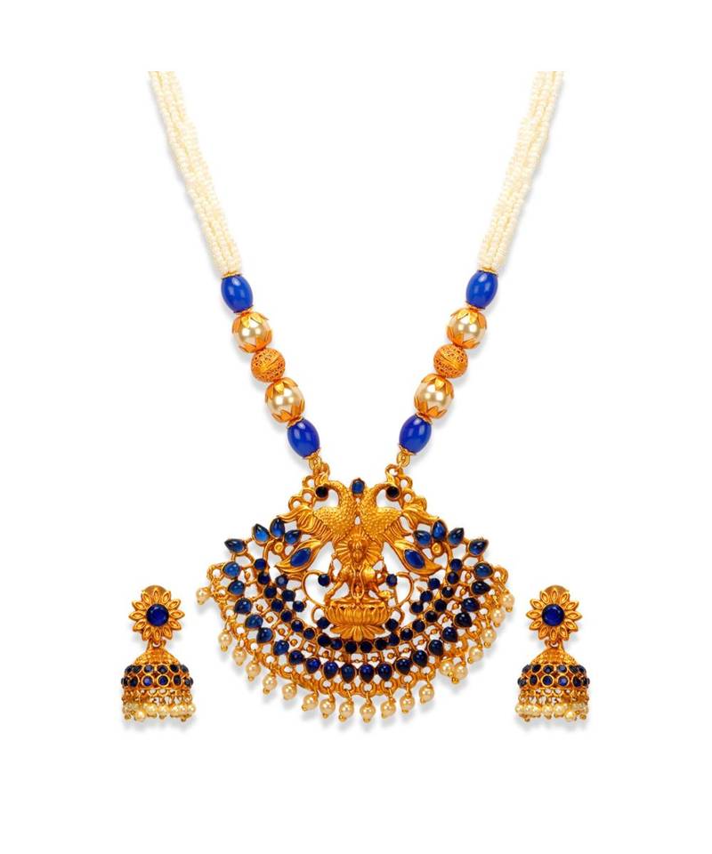 Gold Plated Maa Laxmi Stone Studded Necklace With Earrrings For Women And Girls