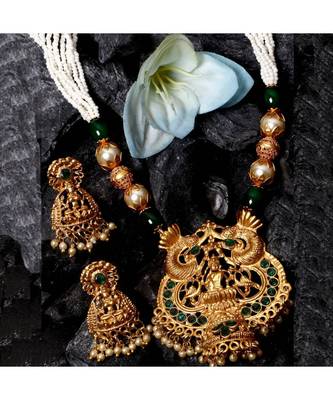 Gold Plated Maa Laxmi Stone Studded Necklace With Earrrings For Women And Girls 1