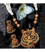 Gold Plated Maa Laxmi Stone Studded Necklace With Earrrings For Women And Girls
