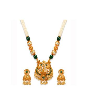 Gold Plated Maa Laxmi Stone Studded Necklace With Earrrings For Women And Girls 2