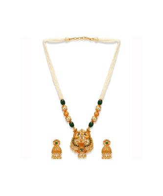 Gold Plated Maa Laxmi Stone Studded Necklace With Earrrings For Women And Girls 3