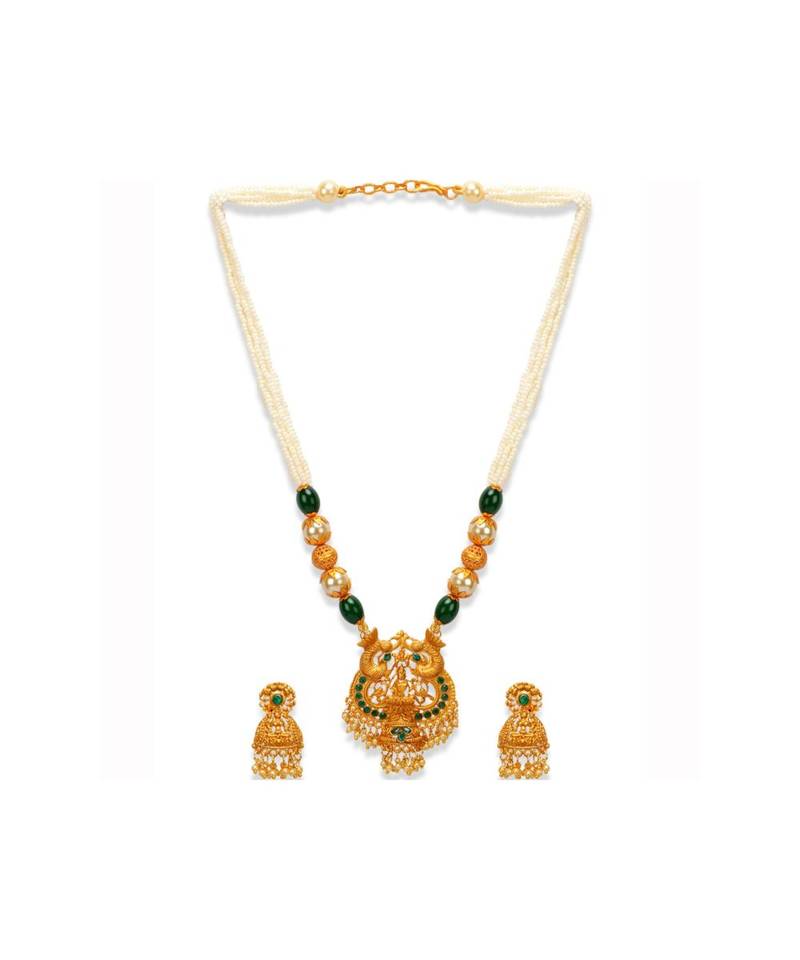 Gold Plated Maa Laxmi Stone Studded Necklace With Earrrings For Women And Girls