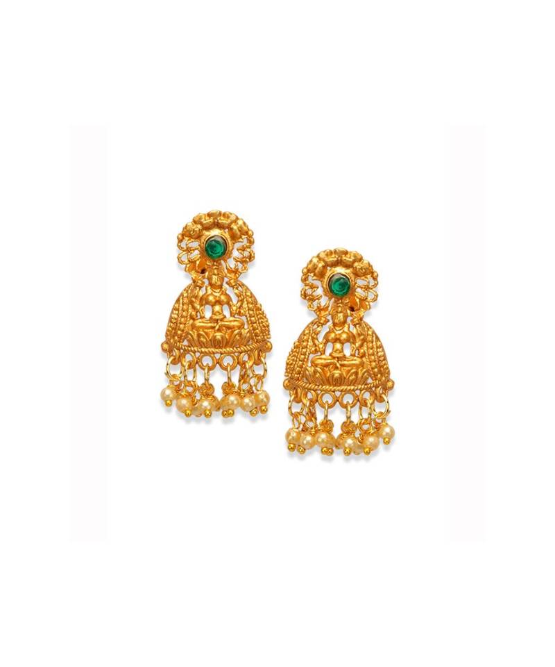 Gold Plated Maa Laxmi Stone Studded Necklace With Earrrings For Women And Girls