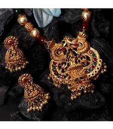 Gold Plated Maa Laxmi Stone Studded Necklace With Earrrings For Women And Girls