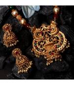 Gold Plated Maa Laxmi Stone Studded Necklace With Earrrings For Women And Girls