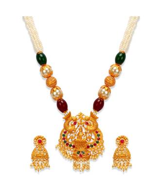 Gold Plated Maa Laxmi Stone Studded Necklace With Earrrings For Women And Girls 2