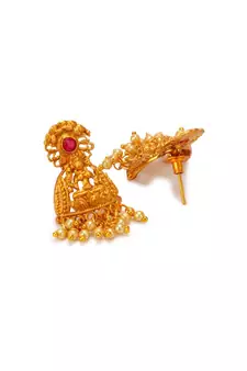 Gold Plated Maa Laxmi Stone Studded Necklace With Earrrings For Women And Girls
