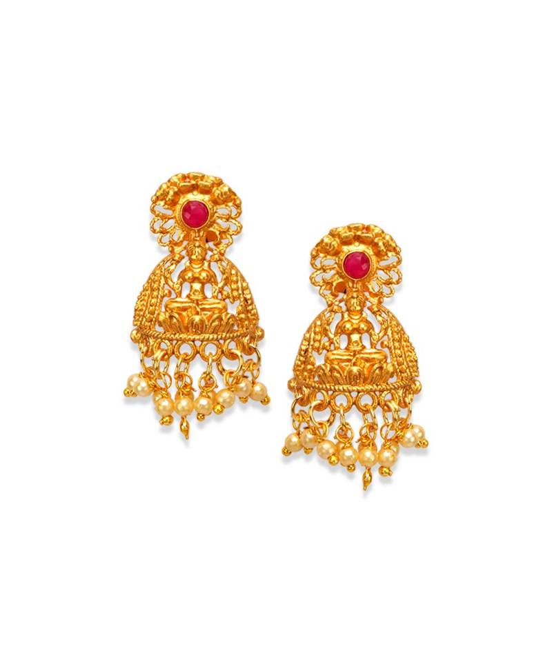 Gold Plated Maa Laxmi Stone Studded Necklace With Earrrings For Women And Girls